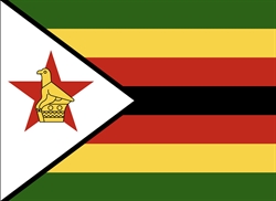[ai] The flag of Zimbabwe features horizontal stripes of green, yellow, red, and black. It has a white triangle on the left side containing a red star with a yellow bird atop a yellow crown.